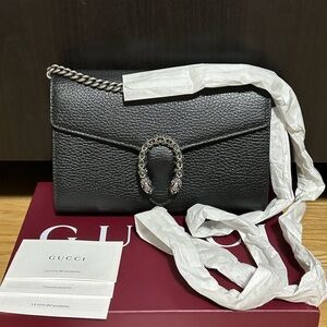 ‼️Sold‼️Authentic!Brand New!Gucci Dionysus Black Leather Clutch/Wallet w Chain
